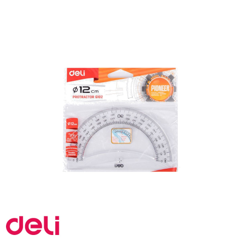 Instrumente de geometrie - Raportor transparent Deli, 12 cm, 180 grade, usor de ridicat de pe birou, pentru scoala si birou