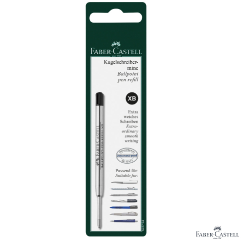 Rezerve si Mine pentru Pixuri - Rezerva Neagra pentru Pix Faber-Castell, Metalica, Varf XB (Extra Gros), Document-Proof, in Blister