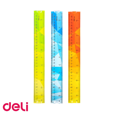 Instrumente de geometrie - Rigla flexibila Deli, 30 cm, plastic transparent multicolor, pentru scoala si birou
