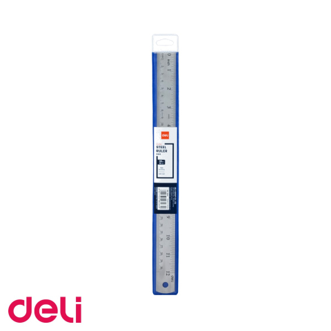 Instrumente de geometrie - Rigla metalica Deli 40 cm, gradatie metrica si in inci, pentru desen tehnic si uz scolar