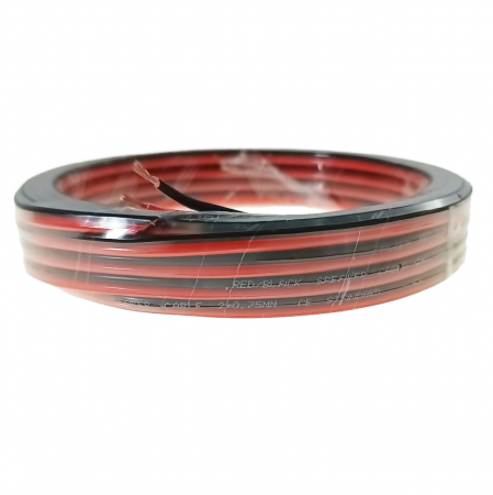 Fara conectori - Rola 10 metri cablu pentru difuzoare si boxe, Speaker Cable, diametru 2 x 0.75 mm, rosu cu negru