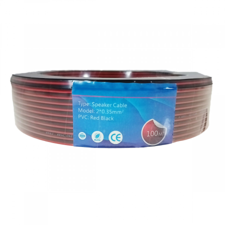 Fara conectori - Rola 100 metri cablu pentru difuzoare si boxe, Speaker Cable, diametru 2 x 0.35 mm, rosu cu negru