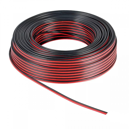 Fara conectori - Rola 100 metri cablu pentru difuzoare si boxe, Speaker Cable, diametru 2 x 0.75 mm, rosu cu negru