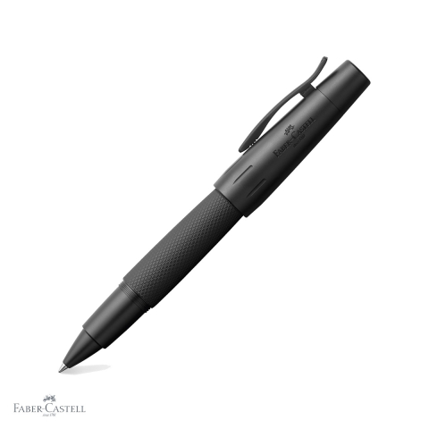Rollere premium - Roller premium Faber-Castell E-Motion Pure Black, corp aluminiu gravat guilloche, varf ceramic, scriere fluida