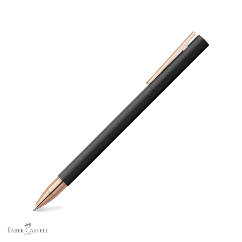Rollere premium - Roller premium Faber-Castell Neo Slim Metal, corp negru mat cu accente rose gold, pentru scriere eleganta
