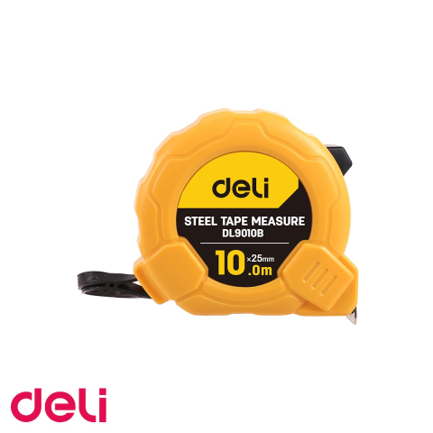 Masurare distante si dimensiuni - Ruleta de masurare Deli, banda otel 10m x 25mm, carcasa ABS rezistenta la socuri, pentru constructii si amenajari