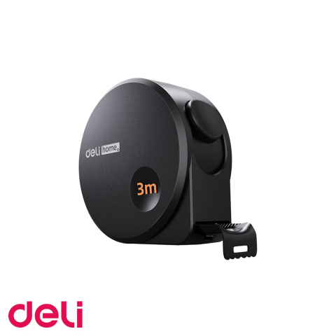 Masurare distante si dimensiuni - Ruleta de masurare Deli Home Series, banda otel carbon 3m x 16mm, carcasa ABS antiderapanta, negra