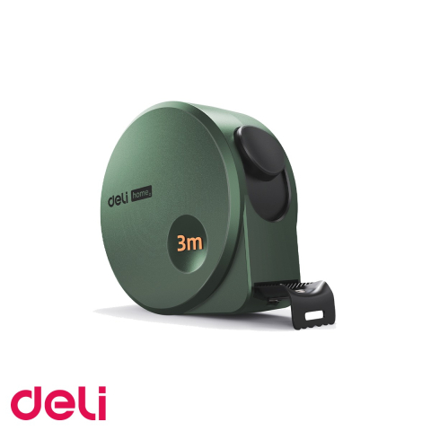 Masurare distante si dimensiuni - Ruleta de masurare Deli Home Series Verde, banda otel carbon 3 m x 16 mm, blocare automata, uz casnic si profesional