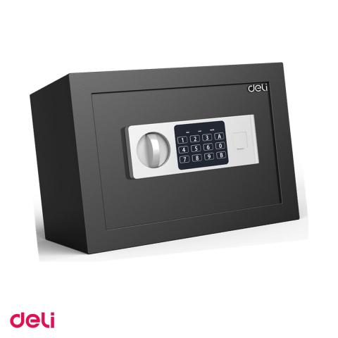Casete de valori si seifuri - Seif electronic Deli din metal cu cifru, cu polita interioara pentru organizare, greutate 10 kg, 250x350x250 mm