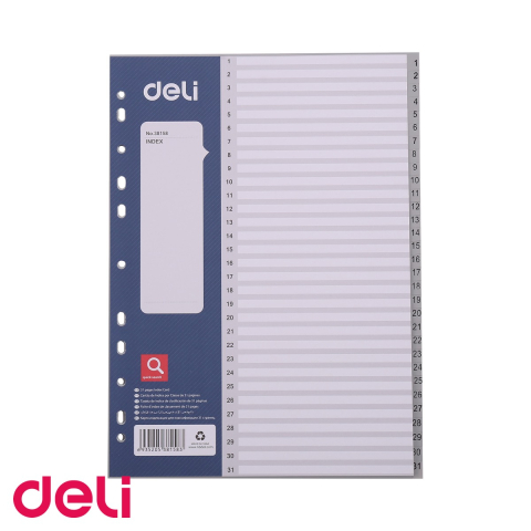 Indecsi si separatoare pentru dosare - Separatoare index plastic 1-31 Deli, format A4, 11 perforatii, pentru organizare documente in bibliorafturi