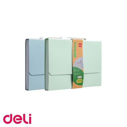 Mape, serviete si clipboarduri - Servieta Deli din fibre de grau, 13 compartimente, inchidere cu buton, maner, material eco