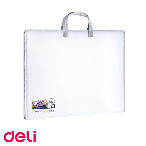 Mape, serviete si clipboarduri - Servieta plastic pentru portofoliu pictura Deli, 440x350x35mm, alba, transport si protectie lucrari