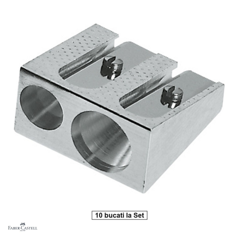 Creioane si ascutitori - Set 10 ascutitori duble din metal Faber-Castell, pentru creioane clasice, triunghiulare si Jumbo
