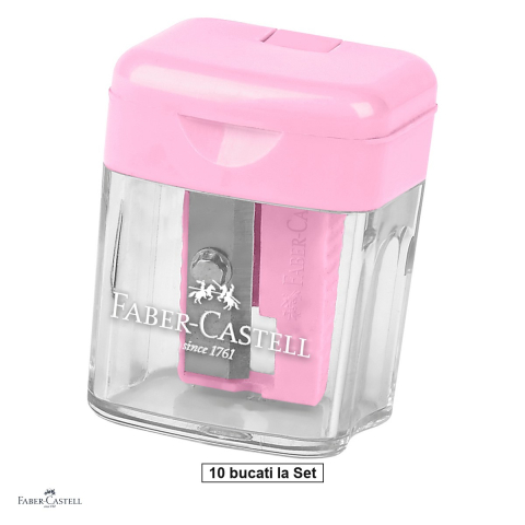Ascutitori pentru creioane - Set 10 ascutitori Faber-Castell, cu container, model simplu, din plastic, pastel