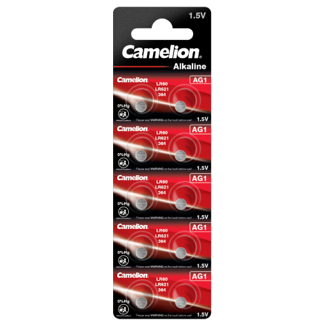 Baterii ceas alcaline - Set 10 Baterii Alcaline AG1 / LR621 / LR60 1.5V, 14mAh, Dimensiuni 6.8x2.15 mm, Pentru Ceasuri, Telecomenzi, Aparate Medicale Mici, in Blister, Camelion