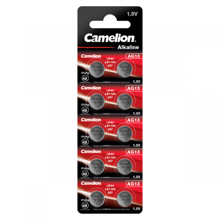 Baterii ceas alcaline - Set 10 baterii buton alcaline Camelion AG13 / LR44 / LR1154 / 357, 1.5V, capacitate 158mAh, in blister