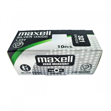 Baterii ceas Silver Oxide - Set 10 baterii de ceas tip buton, Maxell SR616SW 321, 1.55V, 6.8mm diametru x 1.65mm inaltime, capacitate 15-16 mAh, oxid de argint, in blistere