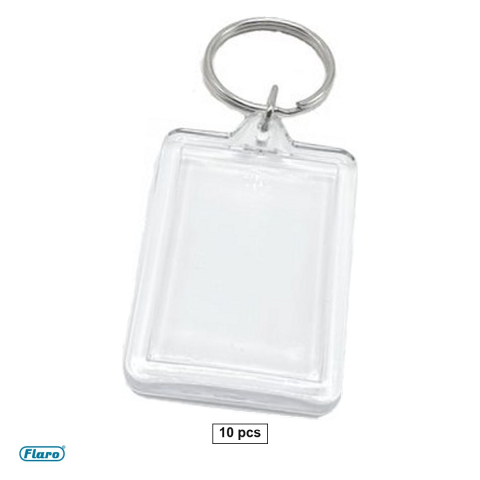 Bricolaj - Set 10 brelocuri dreptunghiulare Flaro model I, cu inel si spatiu pentru imagine, 35x24 mm, transparente
