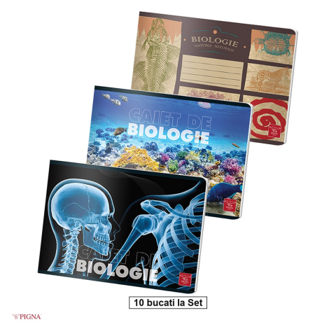Caiete speciale - Set 10 caiete Pigna Biologie Color, 24 file, 17x24 cm