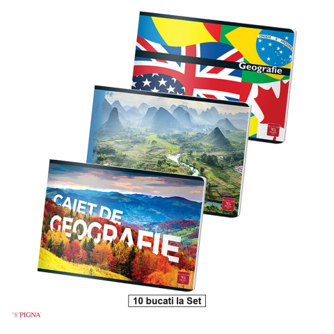 Caiete speciale - Set 10 caiete Pigna Geografie Color, 24 file, 17x24 cm
