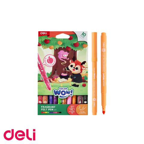 Birotica papetarie - Set 10 carioci parfumate Deli ColorWow, varf conic 4.5 mm, cerneala lavabila, pentru copii