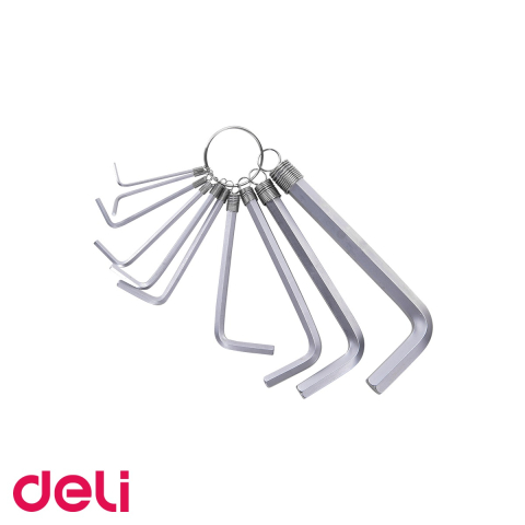 Unelte de mana - Set 10 chei imbus standard Deli, material CR-V, suprafata nichelata, pentru diverse aplicatii de strangere si slabire suruburi