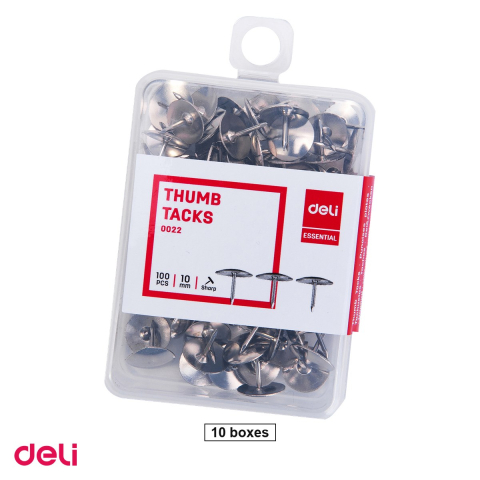 Pioneze si accesorii pentru fixare - Set 10 cutii de plastic cu pioneze Deli cu cap din inox, 10 mm, 100 bucati pe cutie