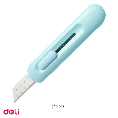 Unelte de mana - Set 10 cuttere mini Deli Longreen din plastic reciclat, lama retractabila din otel, 90x20x10 mm, culori asortate