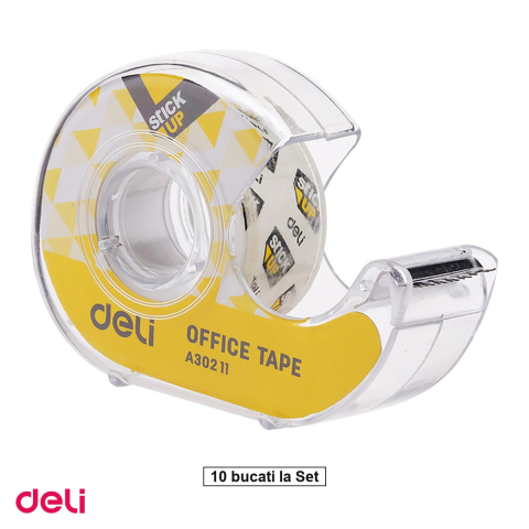 Articole ambalare - Set 10 dispensere cu banda adeziva Deli, 18 mm x 7.62 m, material non-toxic, pentru birou si uz casnic