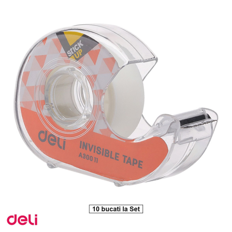 Articole ambalare - Set 10 dispensere cu banda adeziva invizibila Deli, 18mm x 7.62m, pentru birou si uz casnic