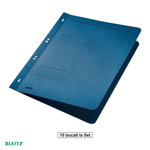 Dosare - Set 10 dosare cu sina Leitz 1/1, carton, A4, cu capse, capacitate 170 coli, pentru arhivare, albastru