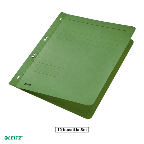 Dosare - Set 10 dosare cu sina Leitz 1/1, carton, A4, cu capse, capacitate 170 coli, pentru arhivare, verde