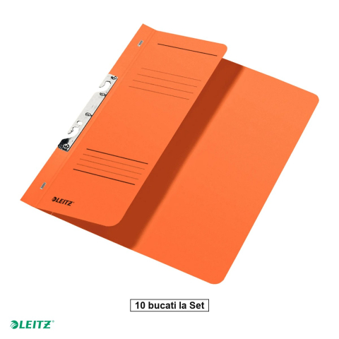 Dosare - Set 10 dosare cu sina Leitz 1/2, carton, A4, incopciat, capacitate 170 coli, pentru arhivare, portocaliu