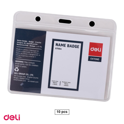 Accesorii prezentare - Set 10 ecusoane orizontale 105x70mm pentru Carduri Mari, cu Sistem Versatil de 3 Gauri pentru Prindere, Suport Flexibil Badge, Model 5756A