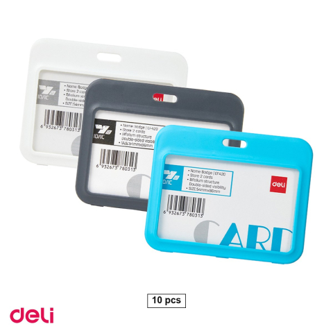Accesorii prezentare - Set 10 ecusoane orizontale rigide ABS cu 2 Fete si Snur Textil, Set Complet pentru Badge Dublu, Model EF420, Culori Asortate