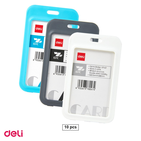 Accesorii prezentare - Set 10 ecusoane verticale rigide ABS cu 2 Fete si Snur Textil, Set Complet pentru Badge Vertical Dublu, Model EF421, Culori Asortate