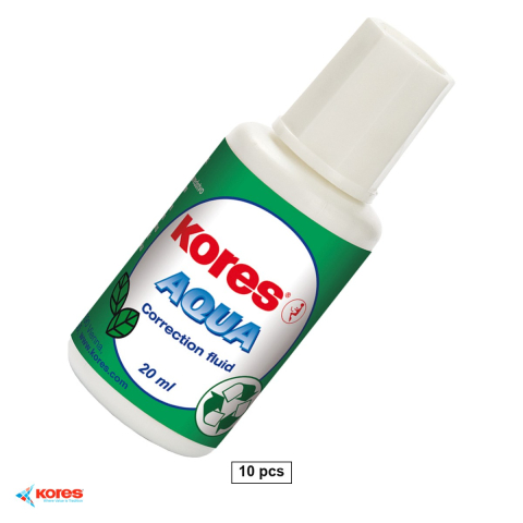 Birotica papetarie - Set 10 flacoane fluid corector Kores pe baza de apa, 20 ml, cu pensula