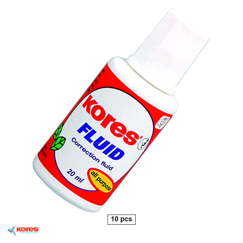 Birotica papetarie - Set 10 flacoane fluid corector Kores pe baza de solvent, 20 ml, cu pensula