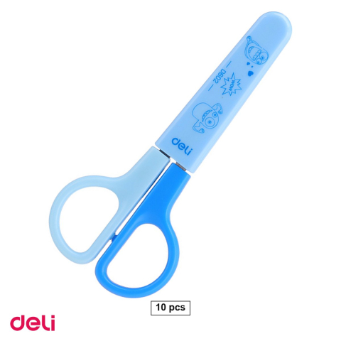 Unelte de mana - Set 10 foarfece scolare Deli, 12 cm, cu protectie din plastic, varf rotunjit, culori asortate