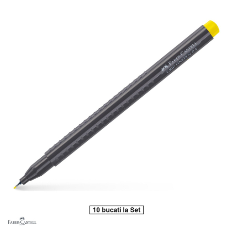 Instrumente de scris - Set 10 linere Faber-Castell Grip Finepen, varf 0,4 mm montat in metal, cerneala pe baza de colorant alimentar, forma triunghiulara cu zona Grip, se spala din textile, galben crom deschis