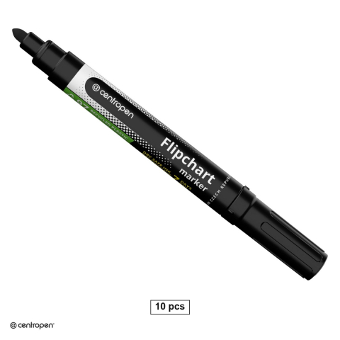 Accesorii prezentare - Set 10 markere Centropen 8550, pentru flipchart, varf rotund 2.5 mm, negru