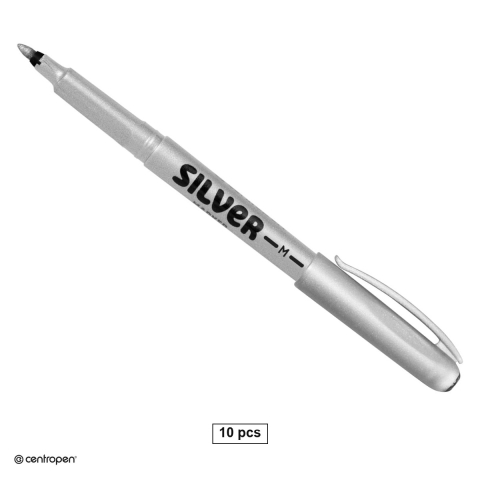 Markere speciale pentru desen si arta - Set 10 markere cu efect metalic Centropen 2670, varf rotund 1 mm, culoare argintie