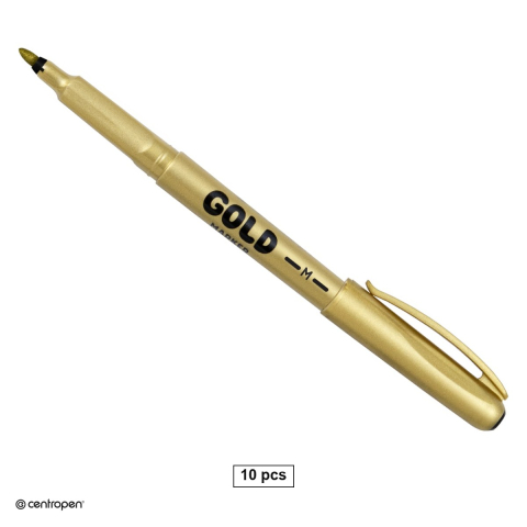 Markere speciale pentru desen si arta - Set 10 markere cu efect metalic Centropen 2670, varf rotund 1 mm, culoare aurie