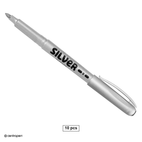 Markere speciale pentru desen si arta - Set 10 markere cu efect metalic Centropen 2690, varf rotund 1.5-3 mm, culoare argintie