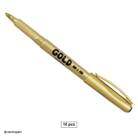 Markere speciale pentru desen si arta - Set 10 markere cu efect metalic Centropen 2690, varf rotund 1.5-3 mm, culoare aurie