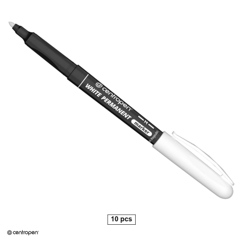 Instrumente de scris - Set 10 markere permanente Centropen 2686, varf rotund 1.2 mm, cerneala alba