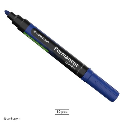 Instrumente de scris - Set 10 markere permanente Centropen 8566, varf rotund 2.5 mm, cerneala albastra