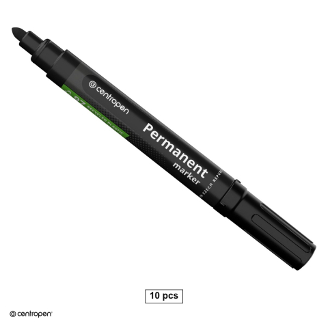 Instrumente de scris - Set 10 markere permanente Centropen 8566, varf rotund 2.5 mm, cerneala neagra