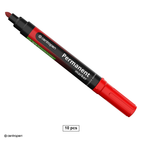 Instrumente de scris - Set 10 markere permanente Centropen 8566, varf rotund 2.5 mm, cerneala rosie
