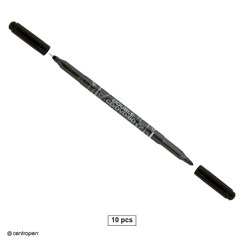 Instrumente de scris - Set 10 markere permanente pentru CD/DVD Centropen 3616, 2 varfuri, de 0.6 mm si 2.5 mm, cerneala neagra